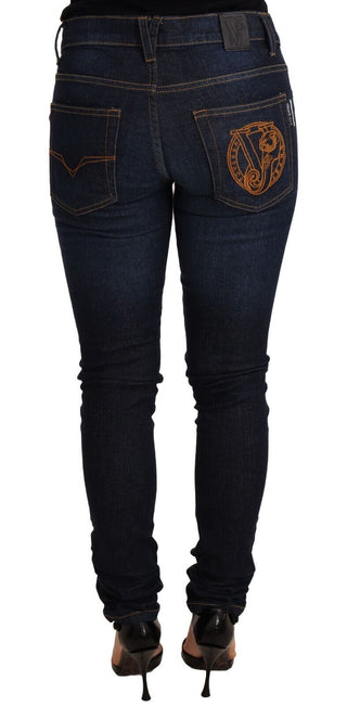 Dark Blue Cotton Low Waist Skinny Denim Jeans