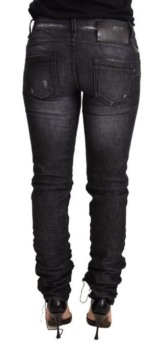 Black Washed Cotton Low Waist Skinny Denim Trouser Jeans