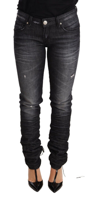 Black Washed Cotton Low Waist Skinny Denim Trouser Jeans