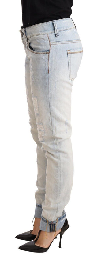 Light Blue Distressed Cotton Folded Hem Denim Trouser Jeans