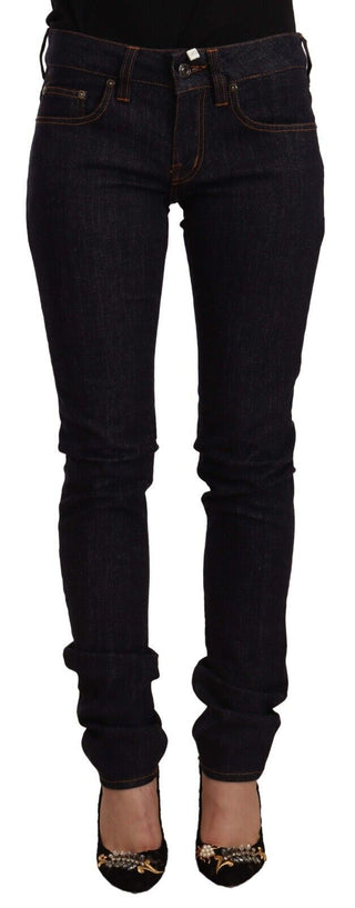 Black Mid Waist Cotton Denim Skinny Jeans