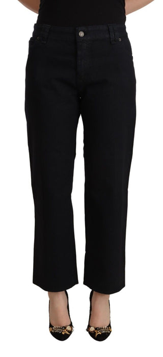 Black Cotton Flared Cropped High Waist Denim Jeans