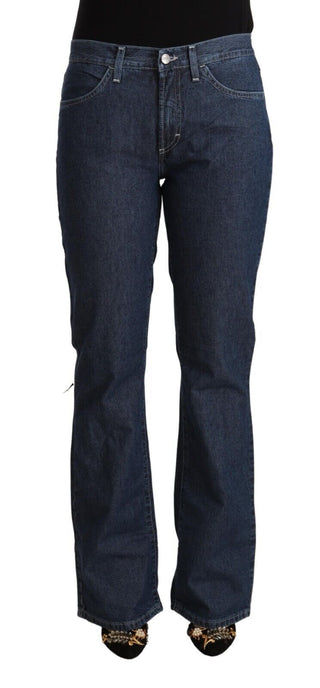 Blue Cotton Mid Waist Flared Denim Jeans