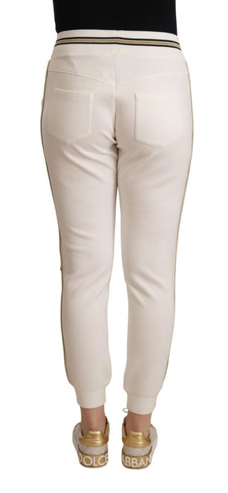 White Polyester Mid Waist Jogger Pants
