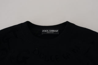 Black Wool Logo Pattern Crewneck Pullover Sweater