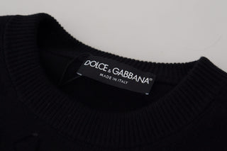 Black Wool Logo Pattern Crewneck Pullover Sweater