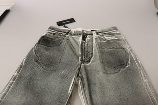 Grey Washed High Waist Denim Pants Cotton Jeans