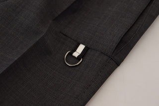 Gray Checked Cargo Trousers Stretch Pants