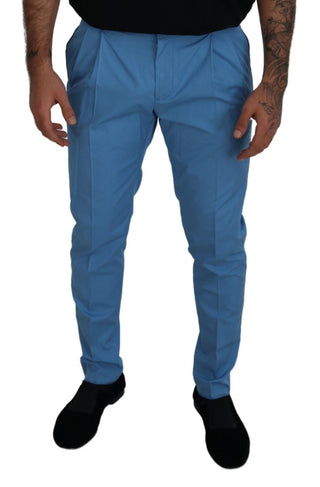Blue Cotton Silk Trousers Chinos Pants