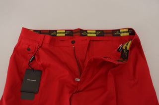 Red Cotton Slim Fit Trousers Chinos Pants