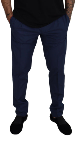 Blue Cotton Silk Trousers Chinos Pants