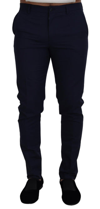 Blue Linen Cotton Slim Trousers Chinos Pants