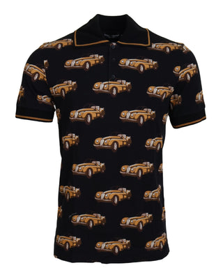 Black Car Print Short Sleeve Polo T-shirt