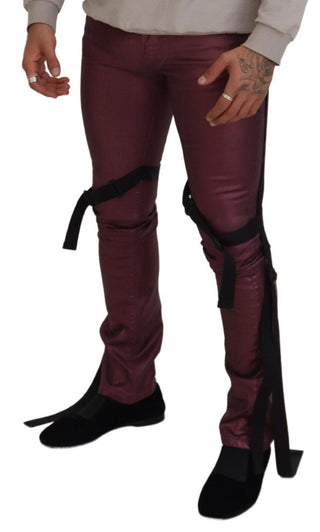 Magenta Cotton Men Casual Harness Denim Jeans
