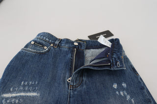 Blue Washed Cotton Tattered Denim Jeans