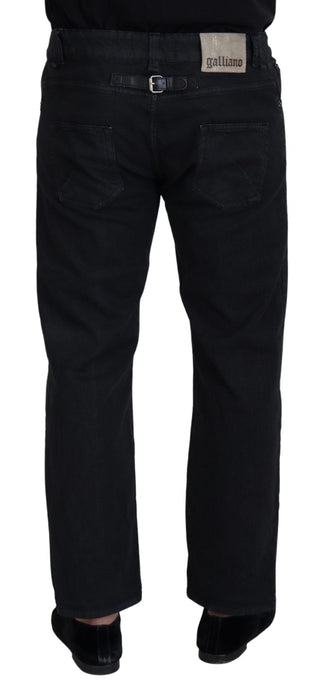 Black Cotton Back Buckle Casual Denim Jeans