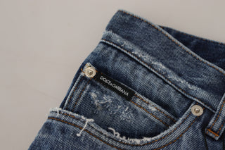 Blue Cotton Tattered Men Denim Jeans