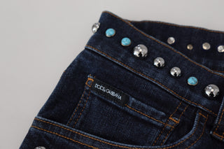 Blue Cotton Studded Low Waist Denim Jeans