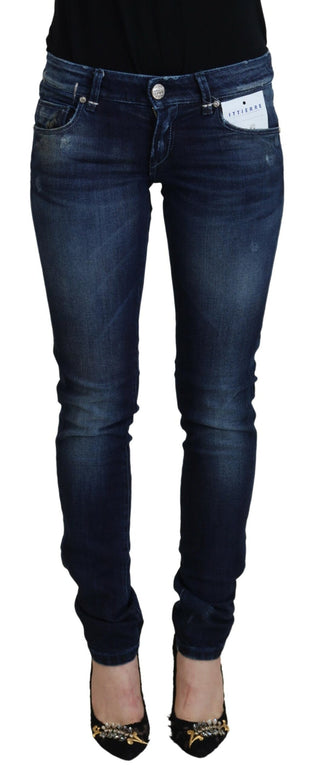 Blue Cotton Low Waist Slim Fit Women Casual Denim Jeans
