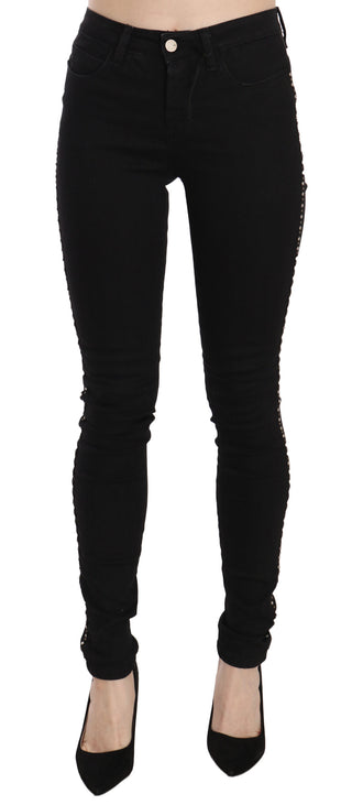 Black Embellished Mid Waist Skinny Denim Jeans