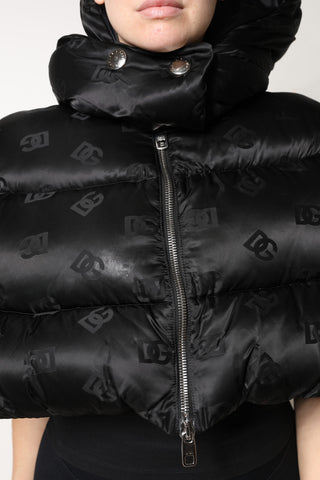 Black Padded Puffer Hooded Full Zip Cropped Jacket