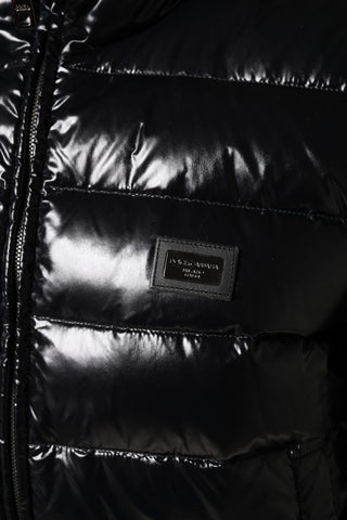 Black Logo Plaque Full Zip Puffer Jacket