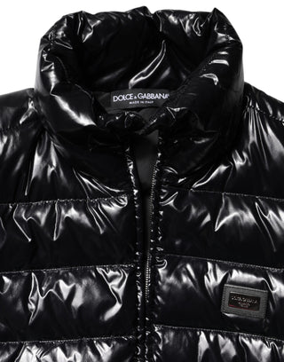 Black Logo Plaque Full Zip Puffer Jacket