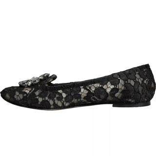 Black Lace Crystal Ballet Flats Loafer Shoes
