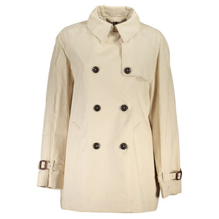 Beige Cotton Women Trench Coat