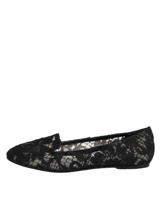 Black Taormina Lace Slip On Flats Shoes