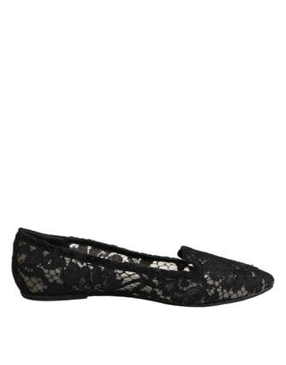 Black Taormina Lace Slip On Flats Shoes