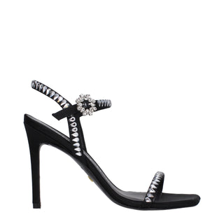 Black Satin Stiletto Heel Sandals
