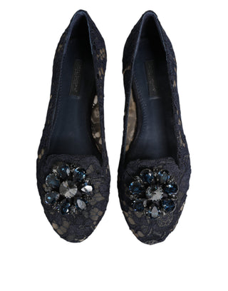 Blue Taormina Lace Crystals Flats Shoes