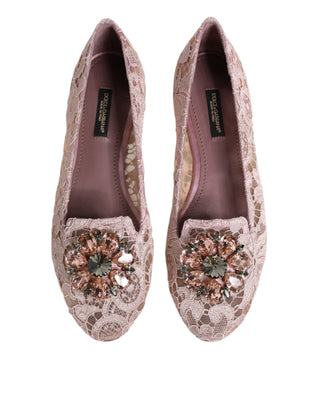 Pink Taormina Lace Crystals Flats Shoes