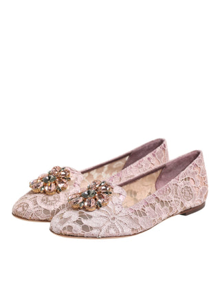 Pink Taormina Lace Crystals Flats Shoes