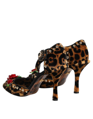 Brown Leopard Crystal Roses Pumps Shoes