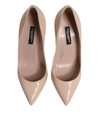 Beige Patent Leather Stiletto Heel Pumps Shoes