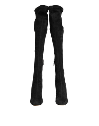 Black Suede Leather Knee High Boots Shoes