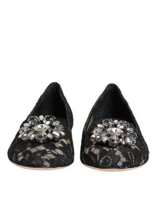 Black Taormina Lace Crystals Flats Shoes