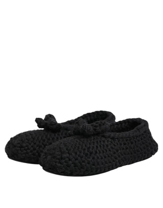 Black Wool Knit Slip On Ballerina Flats Shoes