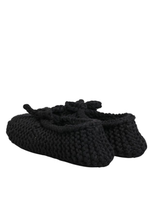 Black Wool Knit Slip On Ballerina Flats Shoes