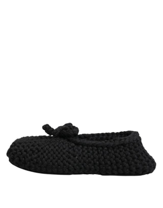 Black Wool Knit Slip On Ballerina Flats Shoes