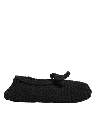 Black Wool Knit Slip On Ballerina Flats Shoes