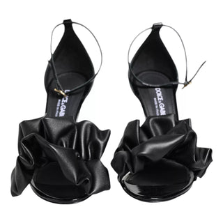 Black Leather Ankle Strap Heel Sandals Shoes