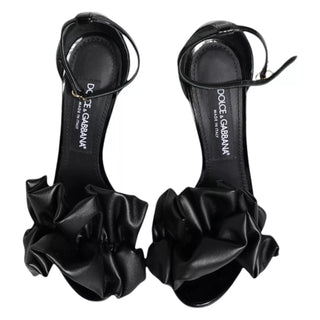 Black Leather Ankle Strap Heel Sandals Shoes