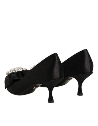Black Satin Bow Crystal Embellishment Pumps Shoes