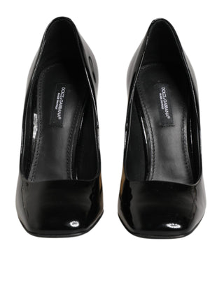 Black Gold Patent Leather Logo Heels Pumps Shoes