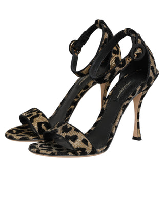 Gold Leopard Ankle Strap Heels Sandals Shoes