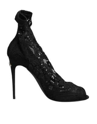 Black Stretch Taormina Lace Boots Shoes