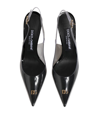 Black Leather Clear PVC Slingback Pumps Shoes
